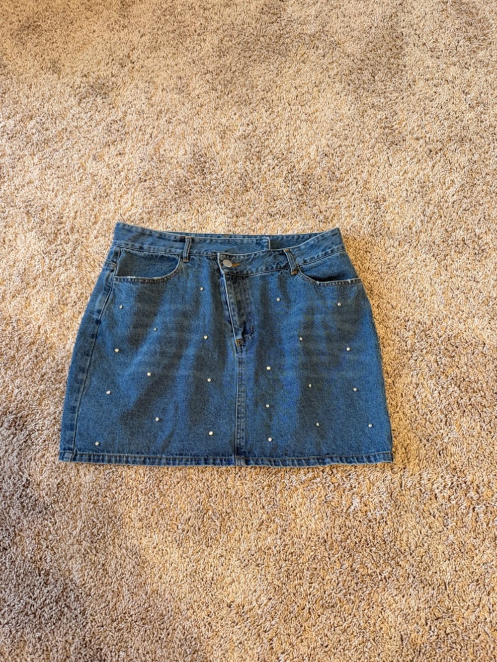 Le Lis Denim Mini Skirt with Stud Accents - Blue